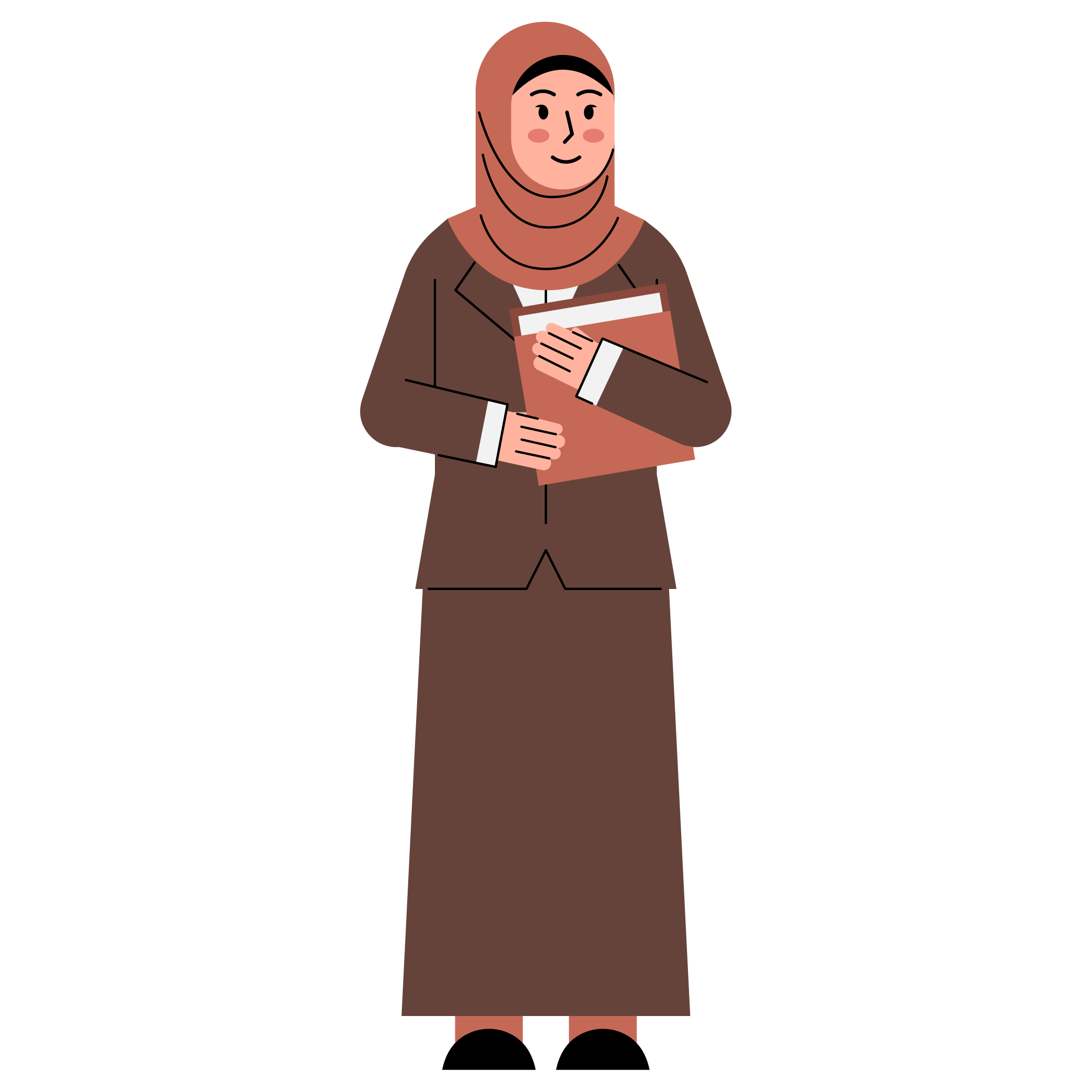 Ilustrasi Bu Eva memegang buku materi matematika